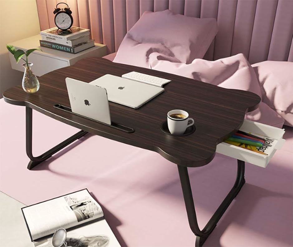 折り畳み テーブル パソコンデスク 座卓 ベッドテーブル ローテーブル 凹溝付き ラップトップテーブル アウトドア 多機能( ブラック)