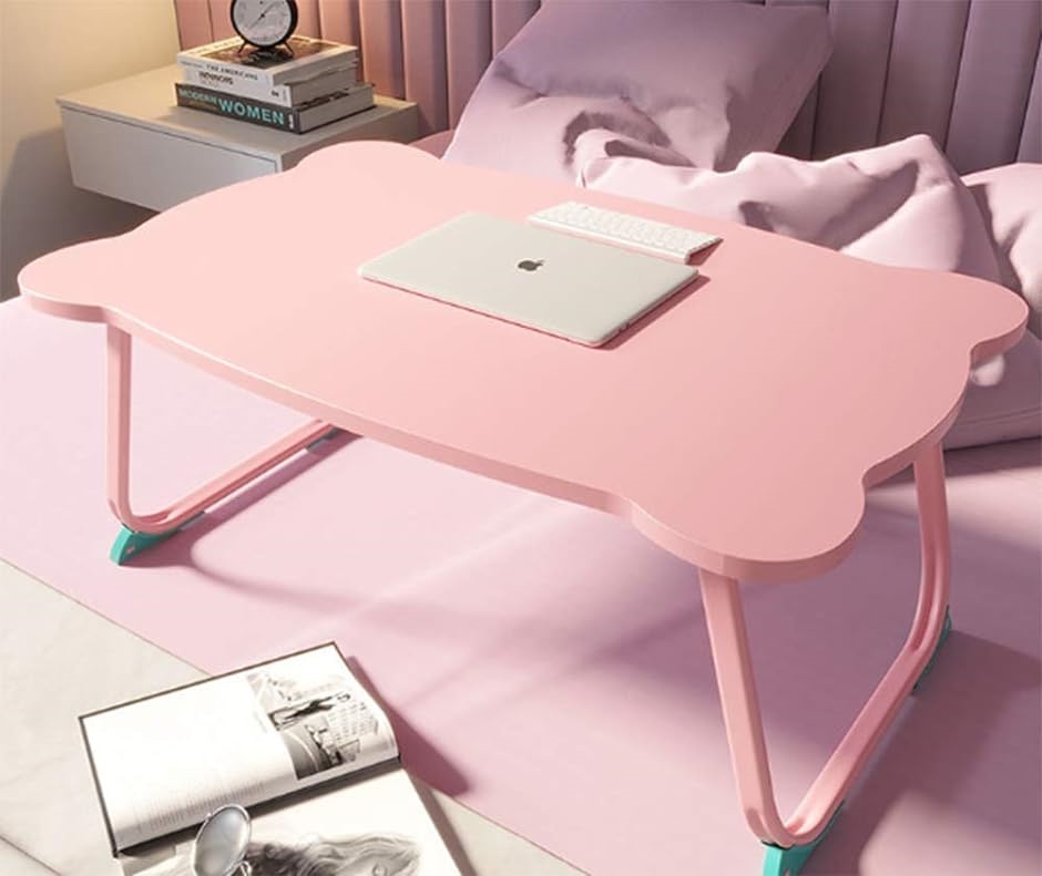 折り畳み テーブル パソコンデスク 座卓 ベッドテーブル ラップトップテーブル アウトドア 多機能( ピンク)