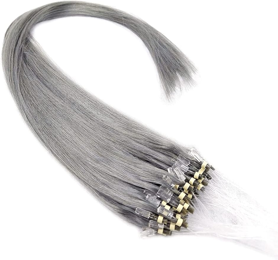 人毛 ring loop hair チップエクステ レミーエクステ カラー ウィッグ( grey-silver,  16inch)