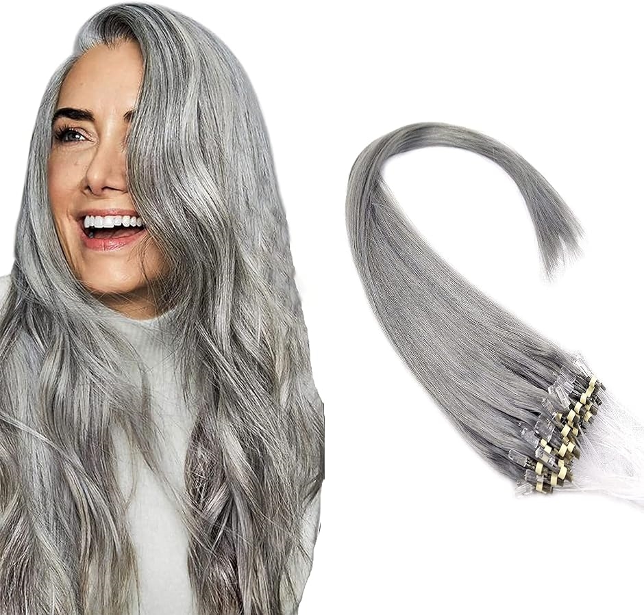 人毛 ring loop hair チップエクステ レミーエクステ カラー ウィッグ( grey-silver,  16inch)｜horikku｜02