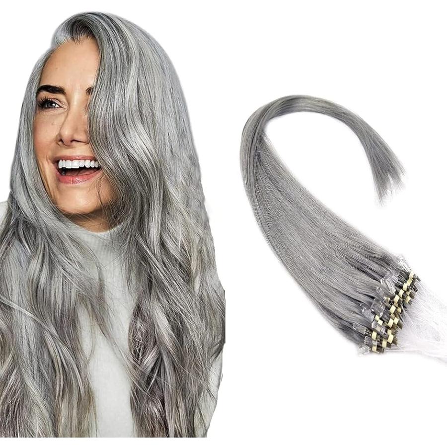 人気ブランド多数対象人毛 ring loop レミーエクステ hair カラー grey-silver, チップエクステ ウィッグ( 16inch)  レディースアクセサリー