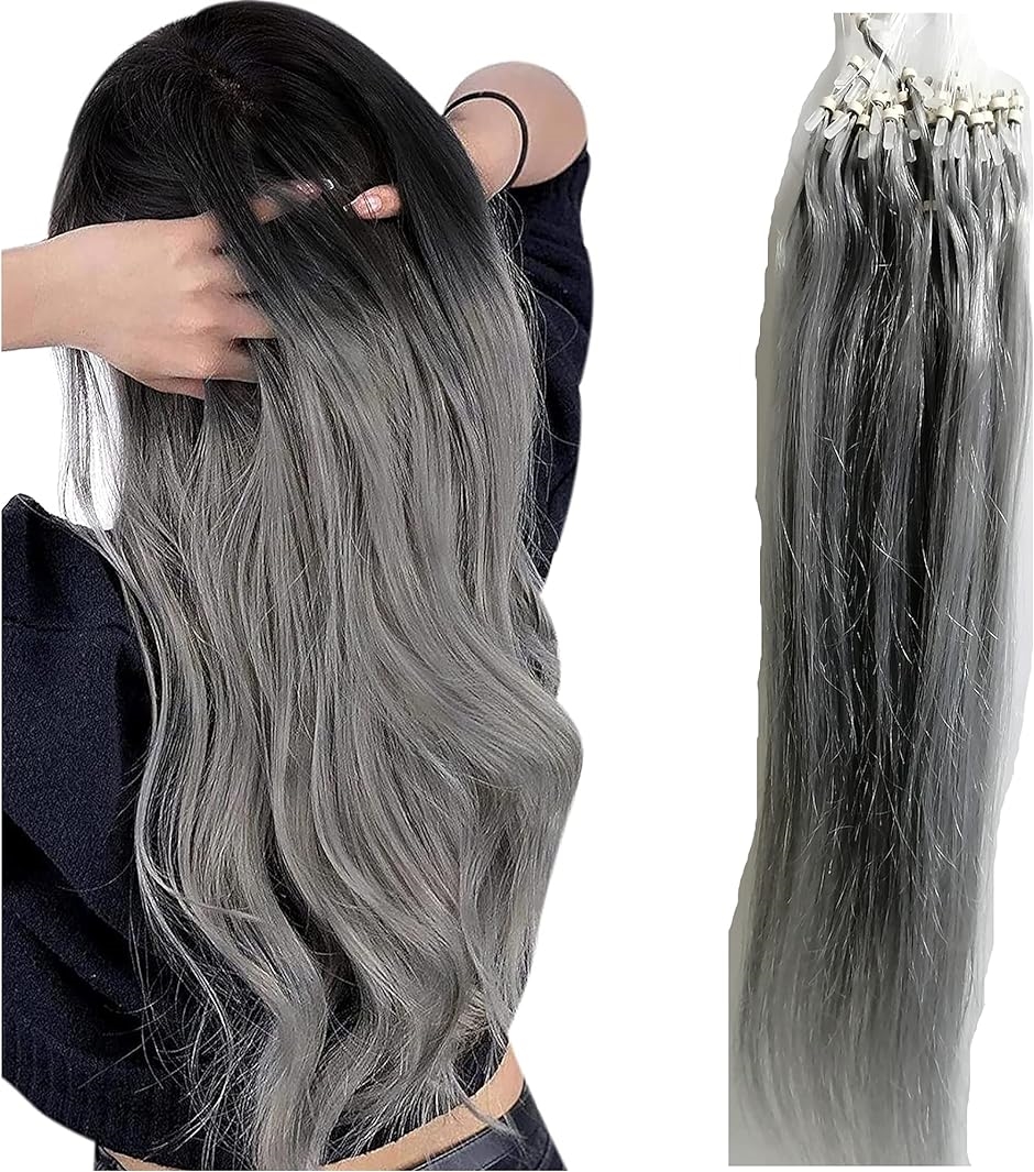 人毛 ring loop hair チップエクステ レミーエクステ カラー ウィッグ( grey-silver,  16inch)｜horikku｜08