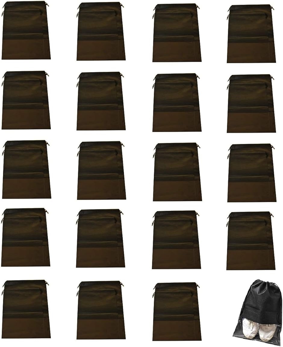 シーポッシュ 不織布 巾着袋 透明窓付き 靴収納ケース Lサイズ 20枚入( 黒,  Lサイズ 20枚入)