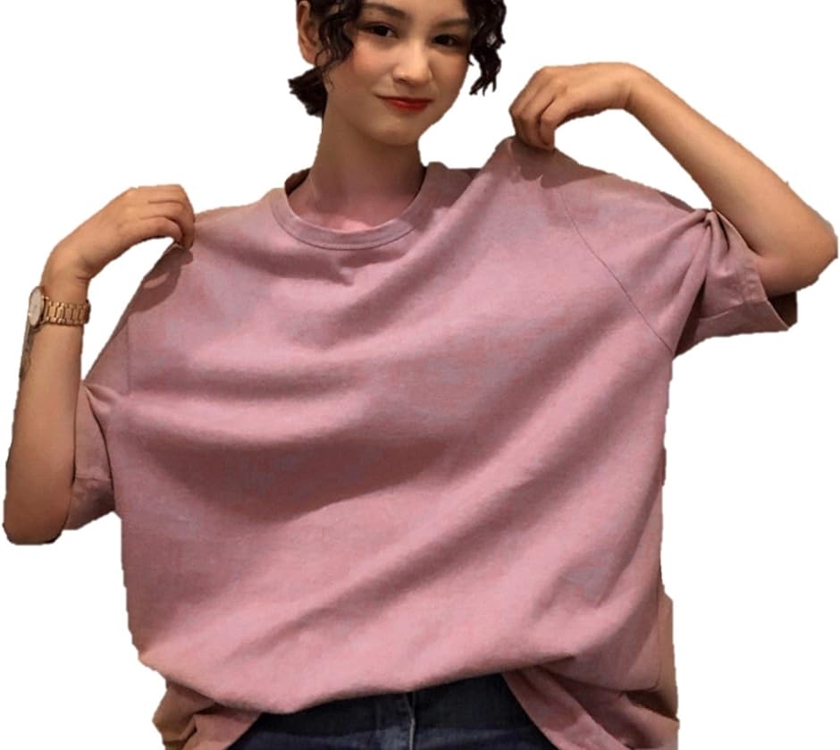 AS45 Tシャツ 丸首 クルーネック 速乾 軽い 軟らかい BIG 大きめ シンプル 五分袖 ゆったり pink( ピンク,  M)