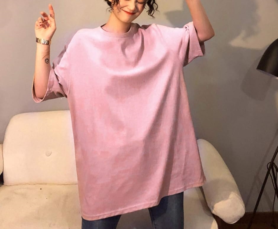 AS45 Tシャツ 丸首 クルーネック 速乾 軽い 軟らかい BIG 大きめ シンプル 五分袖 ゆったり pink( ピンク,  M)｜horikku｜02