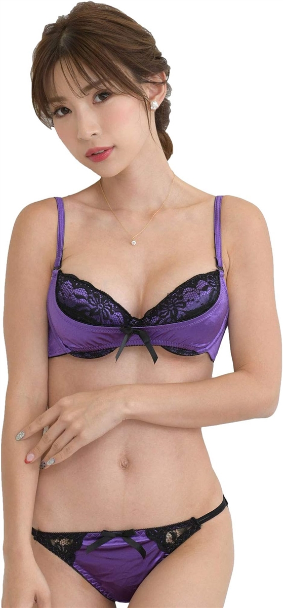 パープル系ブラジャーショーツセット ブラジャー ショーツセット ゴージャス フラワー パール 育乳 脇