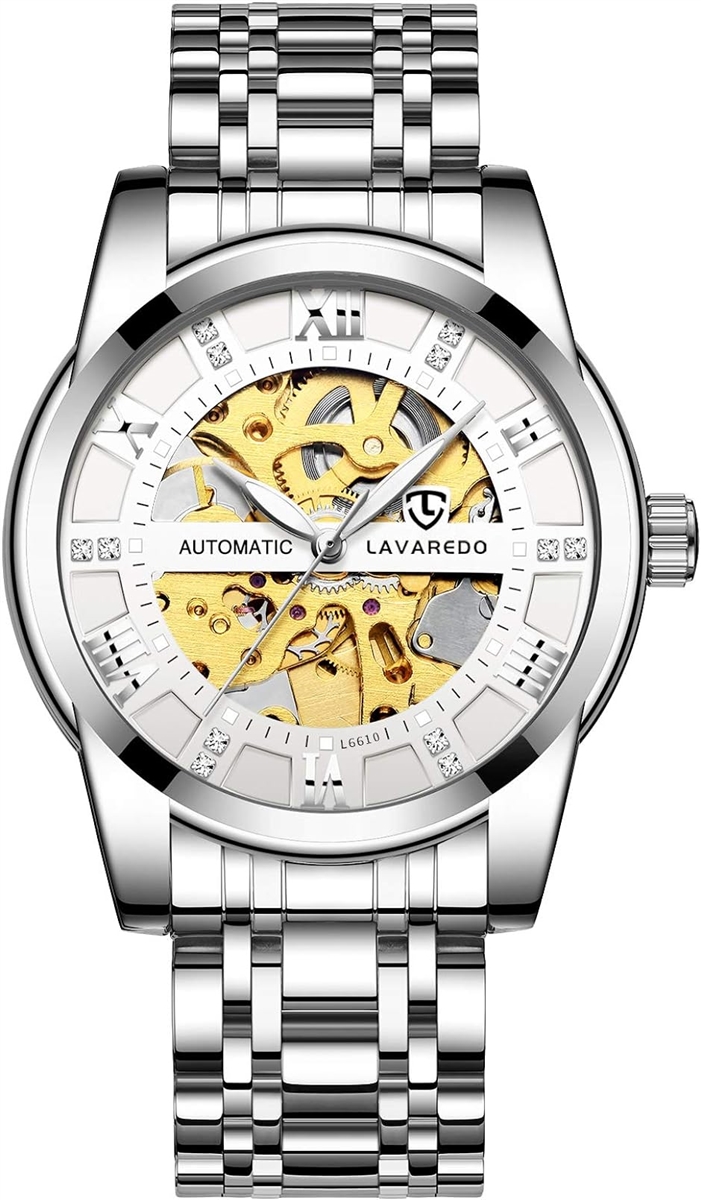 腕時計 メンズ腕時計 機械式 スケルトン シルバース テンレススチール 高級 防水 自動 自動巻き( 12.シルバーホワイト)