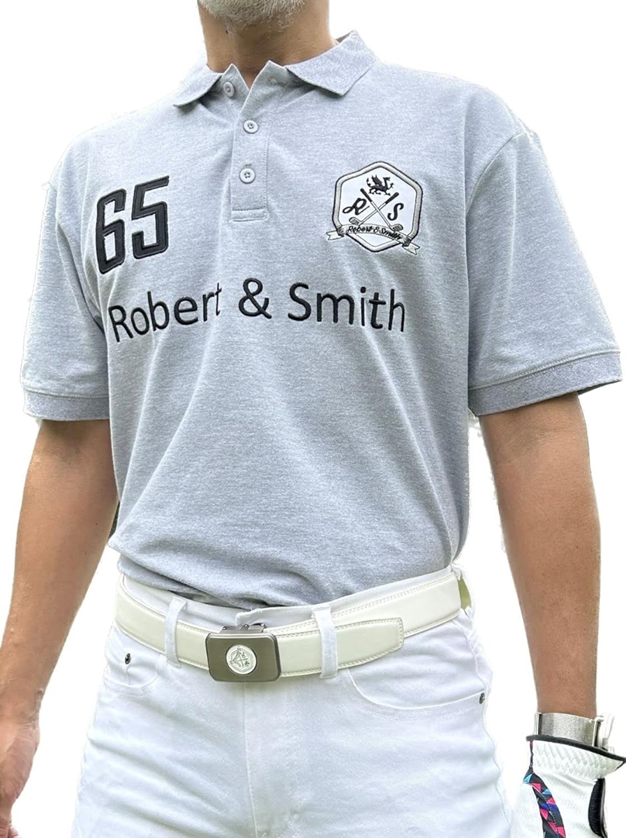ロバート・アンド・スミス 100% コットン 定番 ゴルフ ポロシャツ ゴルフウエア 半袖メンズ MDM( グレー,  XL)