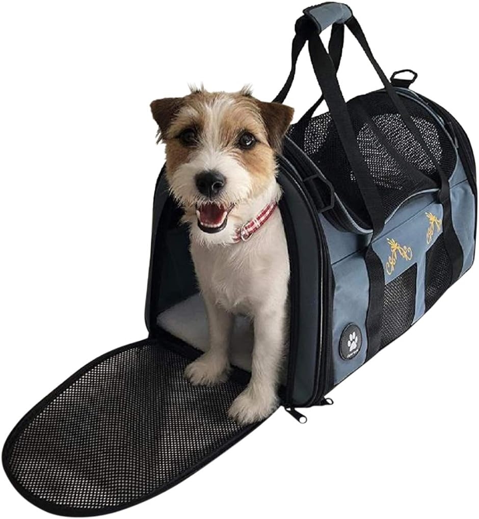 ペットキャリーバッグ 大型 通気性 抜群 軽量 持ち運び便利 折り畳み式 犬猫兼用( グレー)