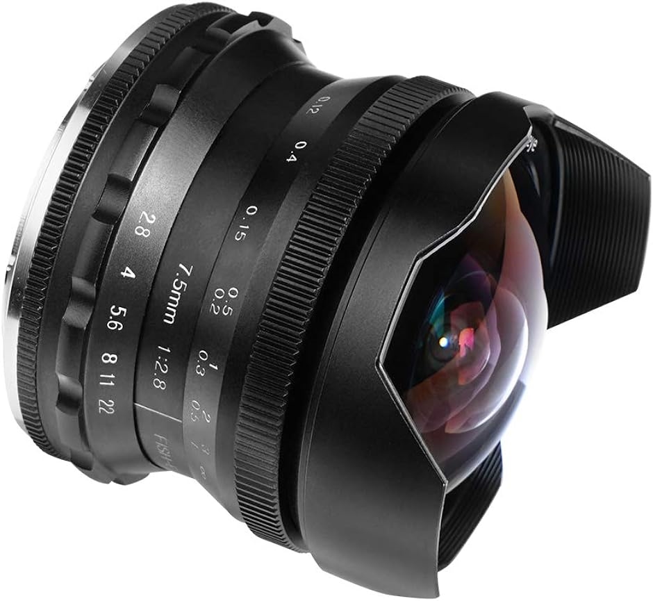 7.5mm F2.8 カメラ交換レンズ 超広角 魚眼レンズ 手動式 M4 /( 黒