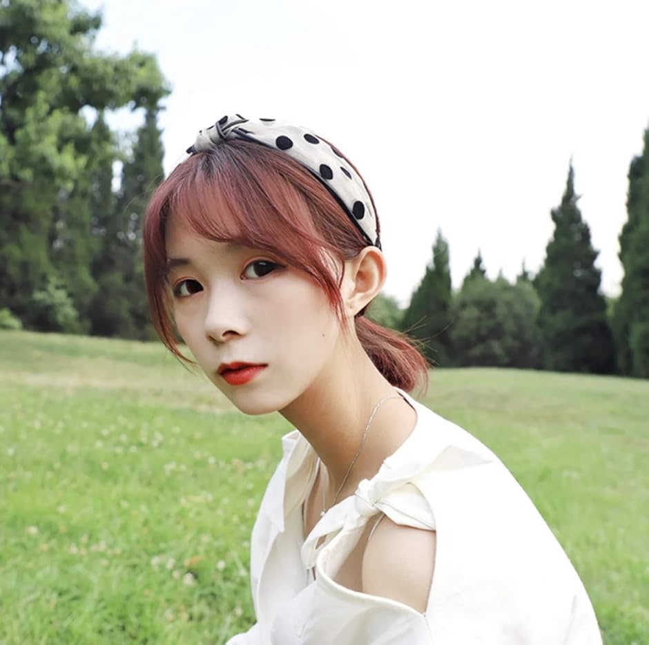ドット柄 カチューシャ シアー 韓国風 水玉 ヘアバンド リボン レディース(ブラック,  ワンサイズ) | ブランド登録なし | 05