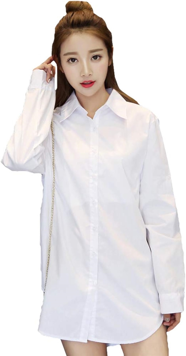 白シャツ レディース 彼シャツ 長袖 大きいサイズ ブラウス M-3XL( ホワイト, 3XL)
