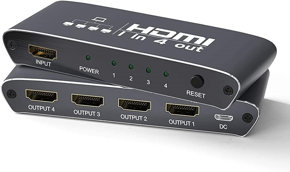 HDMI 分配器 スプリッター １入力4出力 4K 3D 1080P DVD PC PS4 HDTV( Gray)