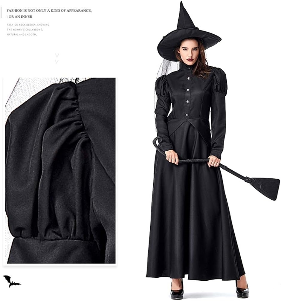 魔女 クラシカル 本格 コスプレ ロングスカート ブラック ドレス 黒  