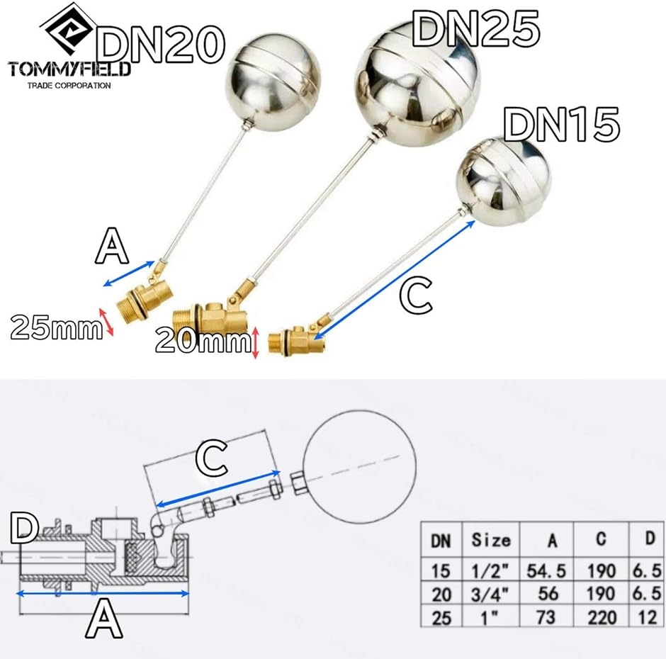 Amazon.co.jp: フロートバルブDN15 DN20 DN25 DN32コールド温水