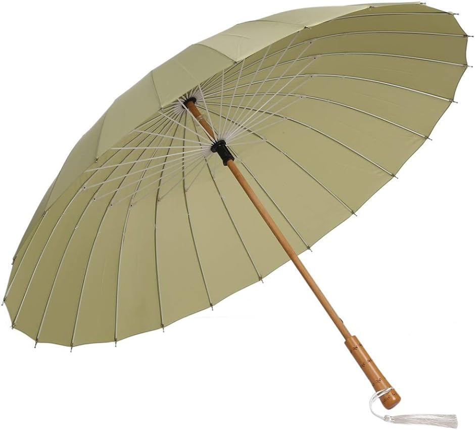 長傘 雨傘 和傘 番傘 耐風 撥水 24本骨 グラスファイバー 晴れ雨兼用( 抹茶グリーン)｜horikku