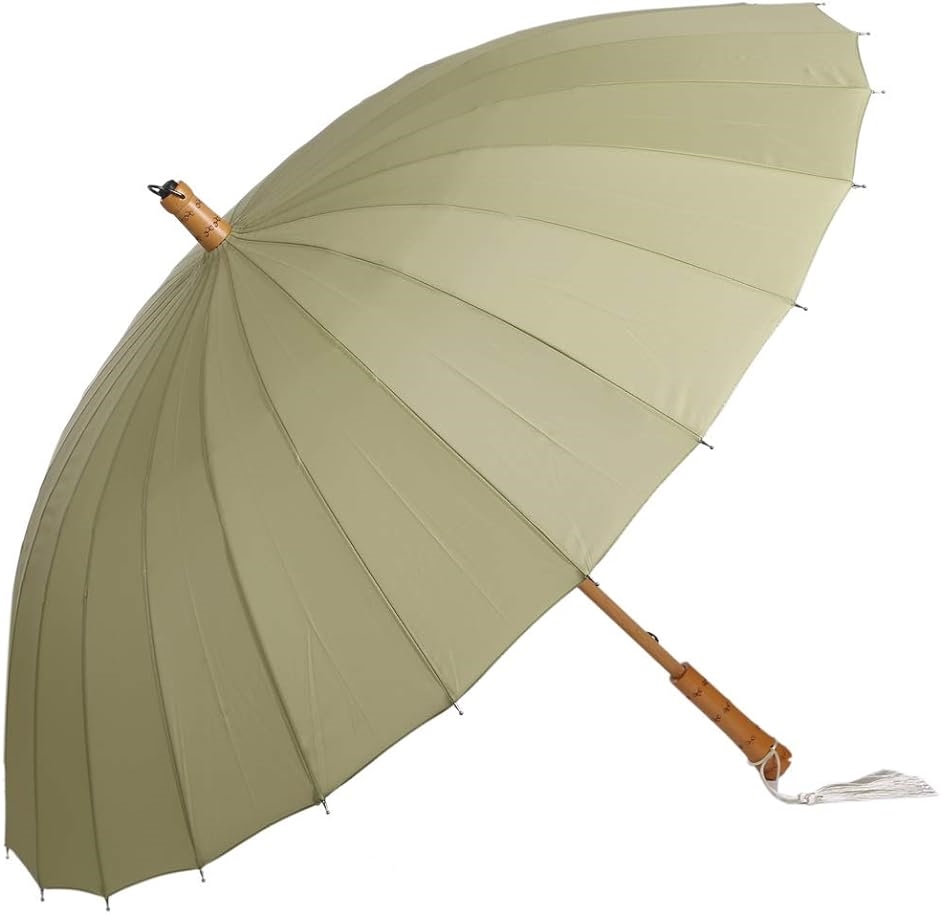 長傘 雨傘 和傘 番傘 耐風 撥水 24本骨 グラスファイバー 晴れ雨兼用( 抹茶グリーン)｜horikku｜02