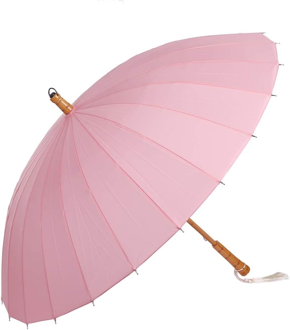 長傘 雨傘 和傘 番傘 耐風 撥水 24本骨 グラスファイバー 晴れ雨兼用( ピンク)｜horikku｜02