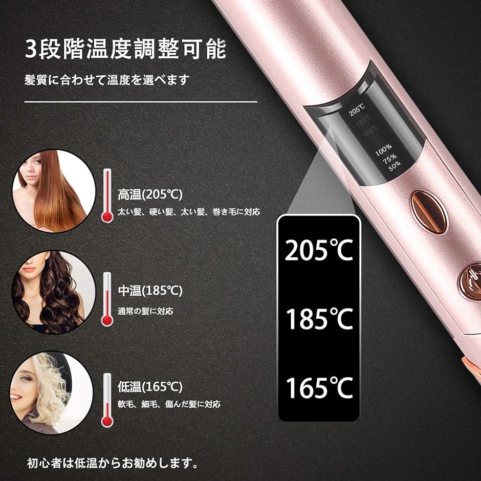 コードレス ヘアアイロン ストレートヘアアイロン 二重使用 ミニアイロン 2500mAh 携帯便利 三段階温度設定( ローズゴールドA)｜horikku｜02