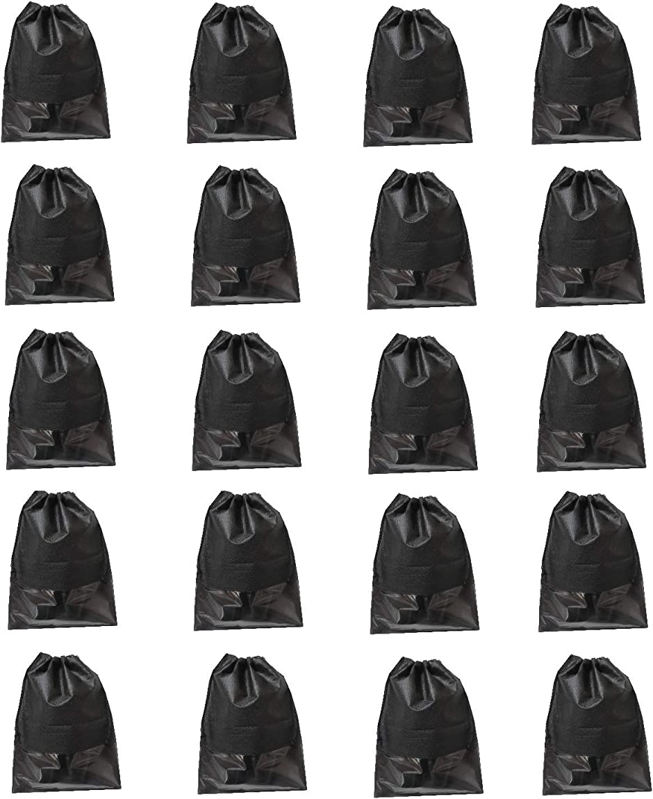 シーポッシュ 靴袋 シューズバック 不織布 巾着袋 収納袋 服入れ 透明窓付き 靴収納ケース( 黒,  M 縦35.5cmx横27cn)