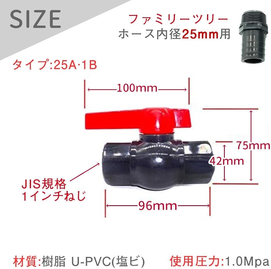 ローリータンク専用 25A・1B 樹脂製ボールバルブ ニップル タケノコ 3点セット( 内径25ｍｍホース用)｜horikku｜05