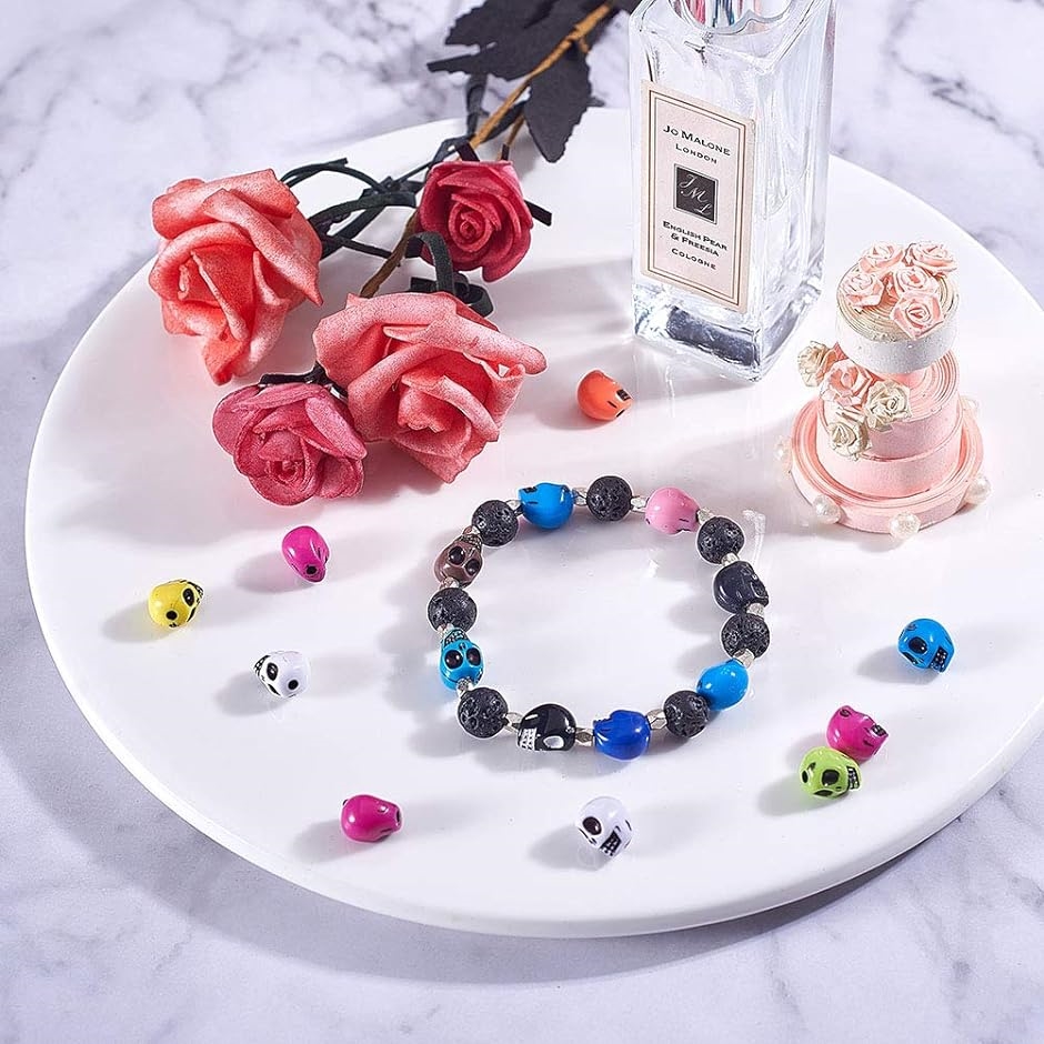 約120個 スカル 樹脂ビーズ 髑髏ビーズ ドクロビーズ 丸大ビーズ