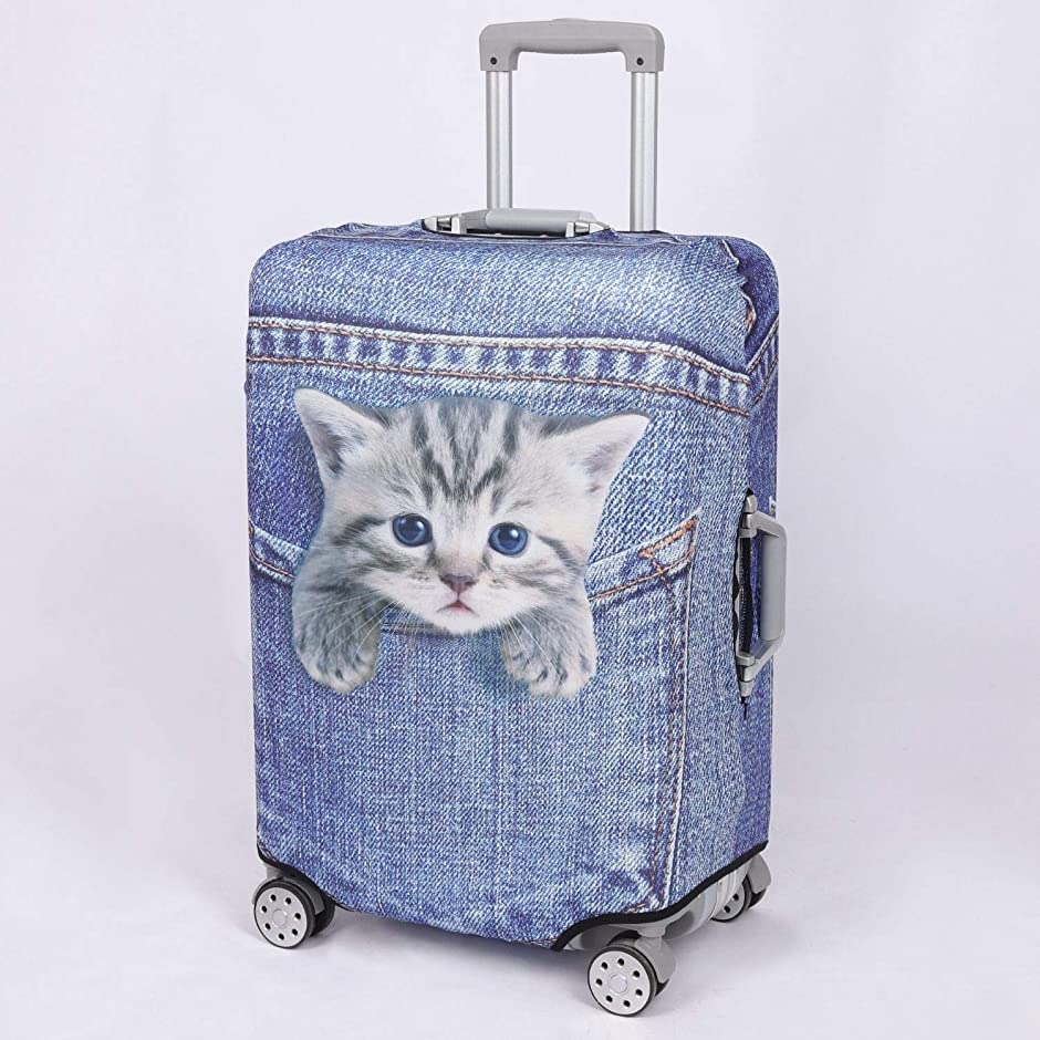 スーツケース 保護 カバー かわいい イヌ ネコ デニム トランクケース キャリーケース 伸縮 旅行 MDM( 猫・トラ（ブルー）,  S)｜horikku｜06