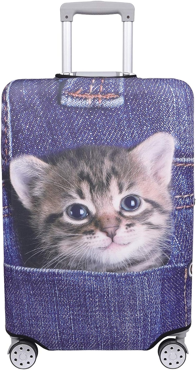 スーツケース 保護 カバー かわいい イヌ ネコ デニム トランクケース キャリーケース 伸縮 旅行 MDM( 猫・トラ（インディゴ）,  S)｜horikku