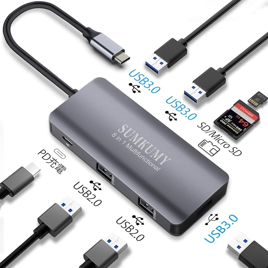 USB C ハブ 8in1USB Type OTG対応ハブ100W出力 Power Delivery( Silver,  8-in-1)｜horikku