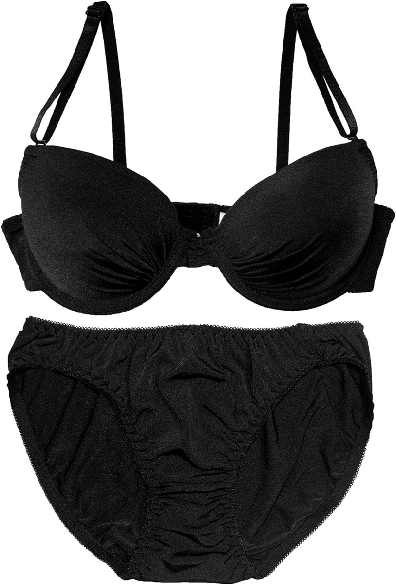 レディース ブラジャー ショーツ Tシャツ 上下 セット シームレス シンプル 女性( ブラック,  D70)