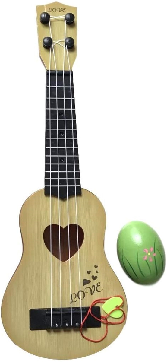 おもちゃ ウクレレ 子供用 ミニギター 撮影小物 エッグシェイカー 4弦 39cm( ベージュ,  39cm)｜horikku