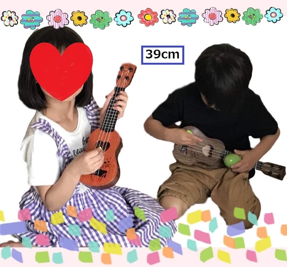 おもちゃ ウクレレ 子供用 ミニギター 撮影小物 エッグシェイカー 4弦 39cm( ベージュ,  39cm)｜horikku｜02