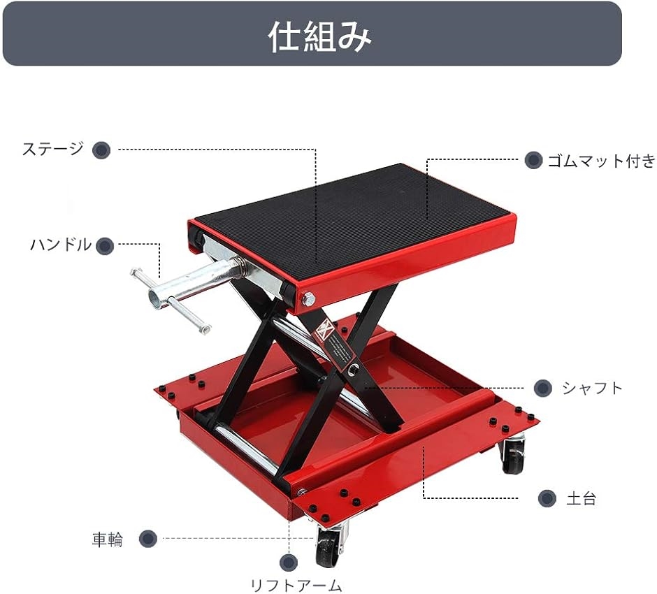 耐荷重500kg バイクジャッキ バイクリフト リフトドーリー ゴムマット