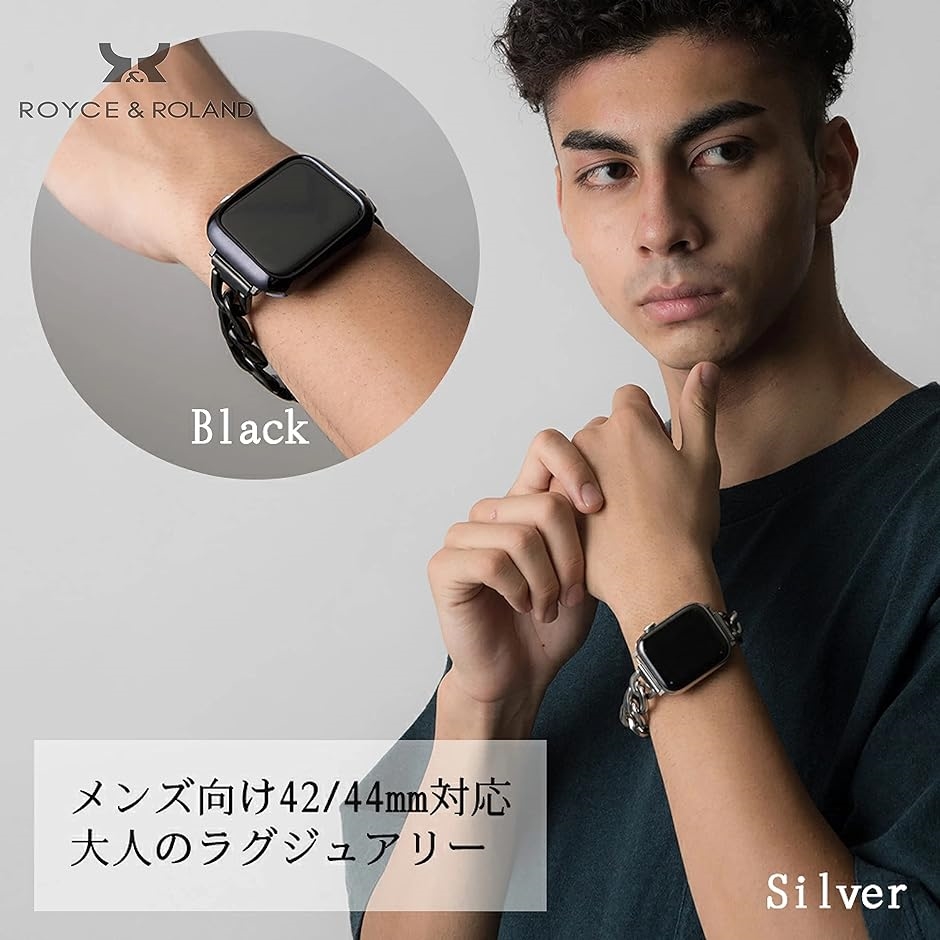 Apple Watch ステンレス チェーン ベルト 時計バンド( ブラック, 42/44