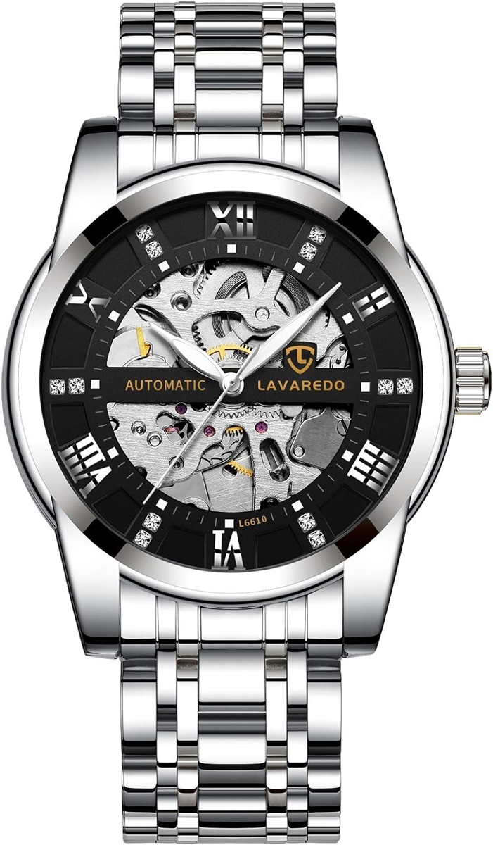 腕時計 メンズ腕時計 機械式 スケルトン シルバース テンレススチール 高級 防水 自動 自動巻き( 13.スリヴァーブラック)