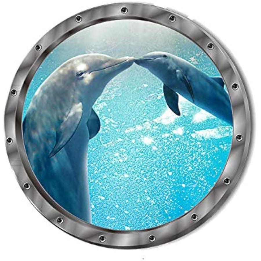 ウォールステッカー アニマル 動物 窓 ウミガメ 海 壁紙 南国 3D ウォールシール トリックアート 亀 海亀 イルカ( イルカ)