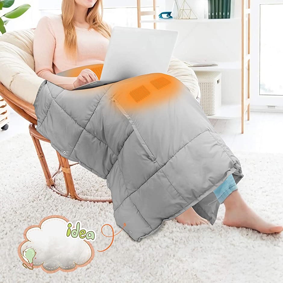 電気ひざ掛け掛け着る両用 電気ブランケット 羽織る毛布 110x90cm 丸洗い 3段階温度調節 USB給電タイプ( グレー)