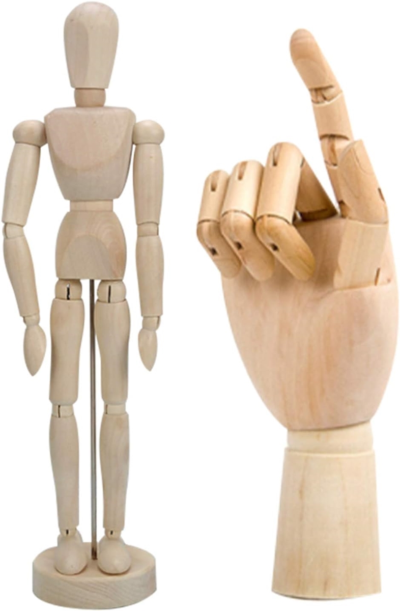 デッサン人形 2点セット 木製 ハンド 右手 マネキン 関節 可動 美術 インテリア アクセサリースタンド 人形x1 + ハンドx1 MDM