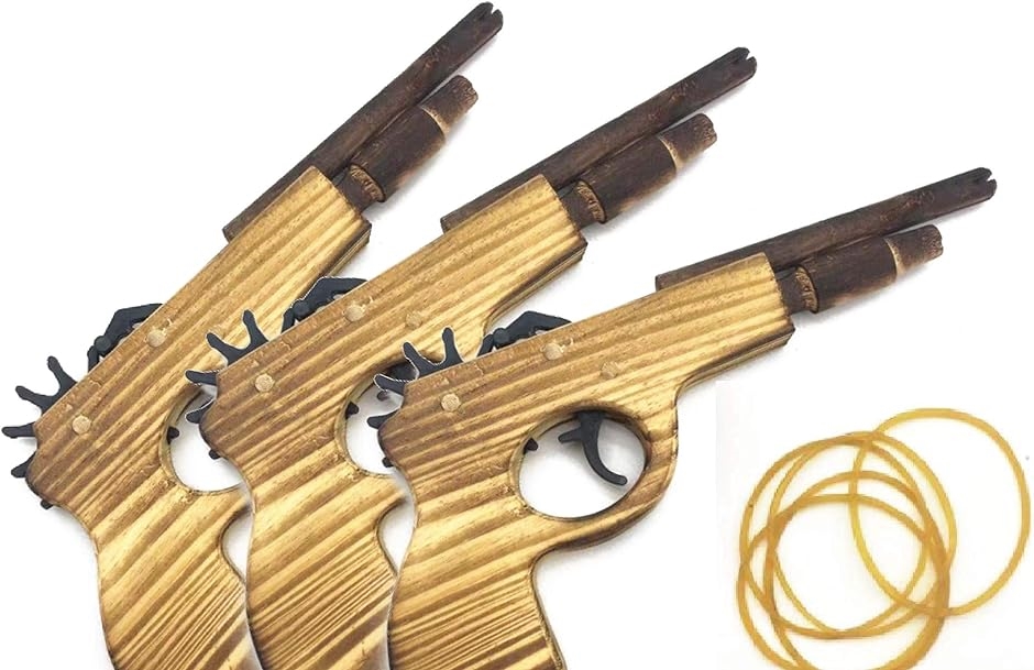木製鉄砲 輪ゴム おもちゃ 連射可能 玩具 子供用 お祭り( 3個セット)