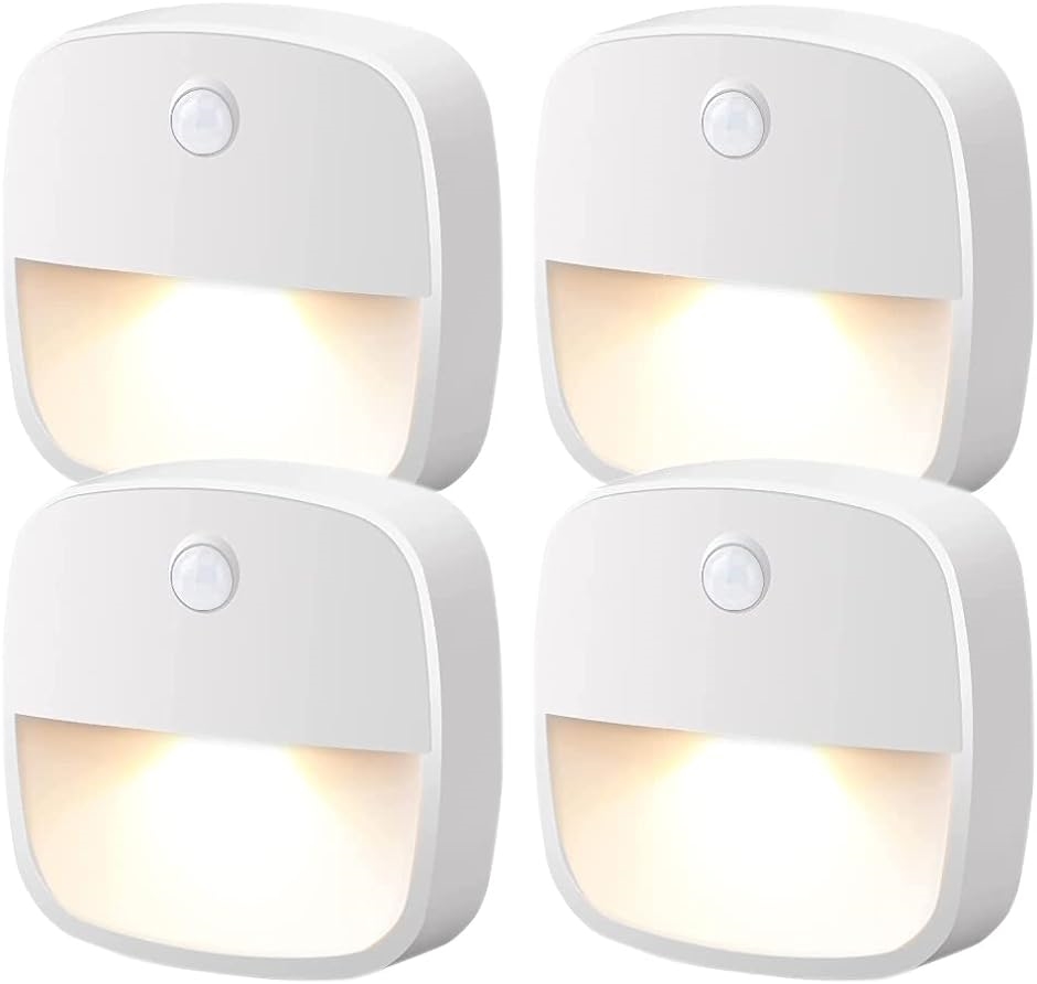 LEDナイトライト人感センサー付 足元灯 ベッドサイドランプ 明暗センサー付( White,  暖色系4個)