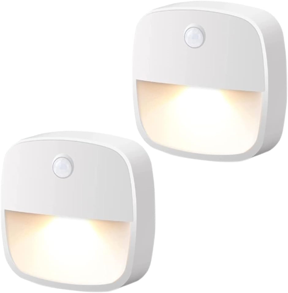 LEDナイトライト人感センサー付 足元灯 ベッドサイドランプ 明暗センサー付( 暖色系2個)