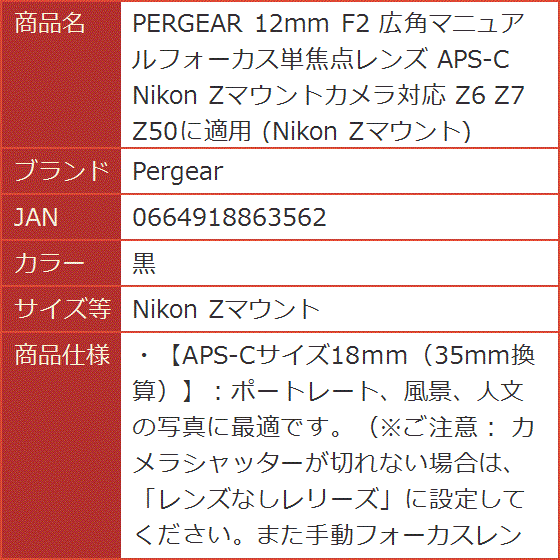 12mm F2 広角マニュアルフォーカス単焦点レンズ APS-C Nikon Zマウント