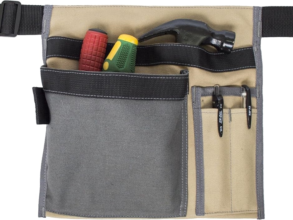 腰袋 作業袋 工具袋 ウエストバッグ カラビナフック ベルト付 多機能ポケット コンパクト設計( カーキ)