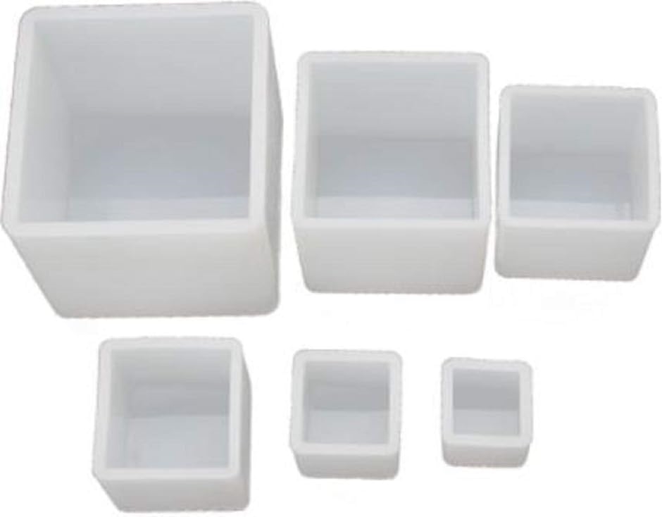 スクエアレジンモールド 6種類 6サイズ 正方形 キューブ シリコンモールド 四角 アクセサリー パーツ 作成 樹脂粘土( 6個セット)｜horikku