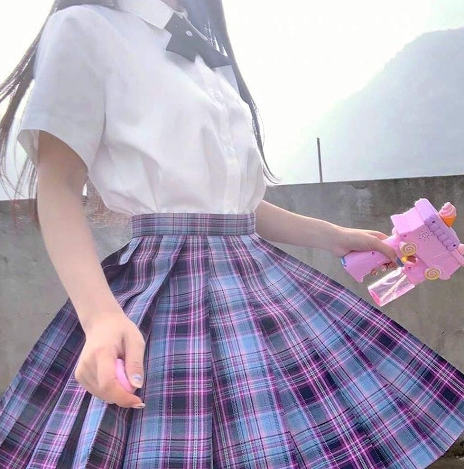 大きいサイズ チェック柄 プリーツ スカート( 水色・ピンク・紫