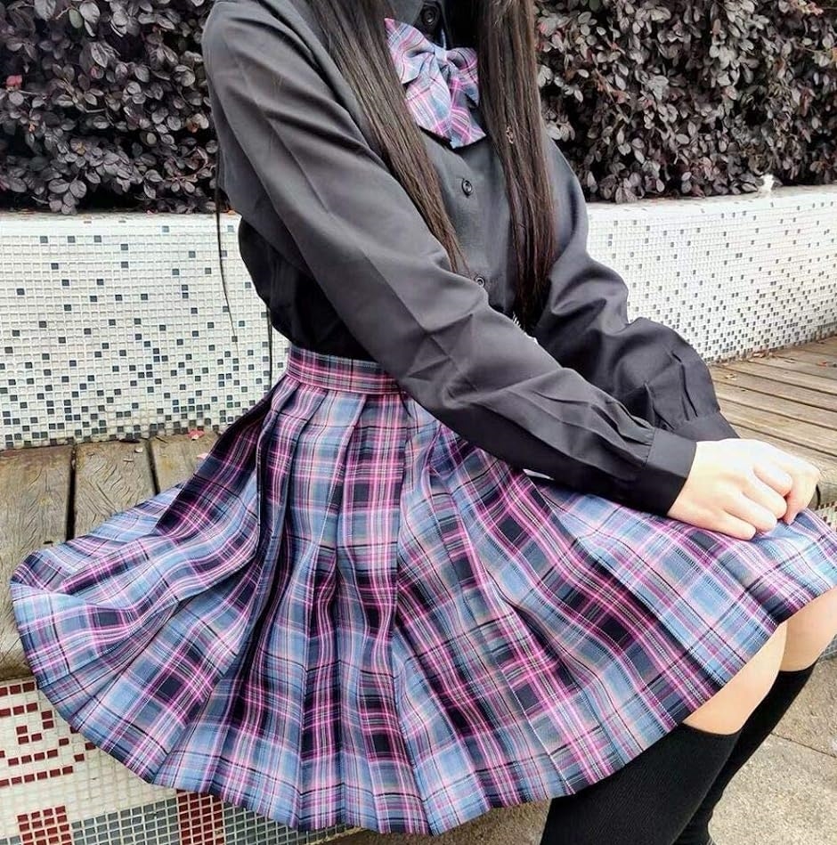 大きいサイズ チェック柄 プリーツ スカート( 水色・ピンク・紫チェック, 5XL)