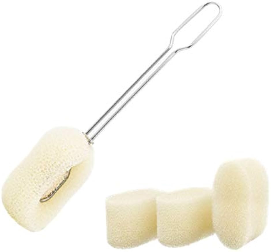ボトルブラシ 交換用スポンジ3個セット付き 取り外せるスポンジ 水筒洗い キッチン用品 掃除用品 ハンディタイプ