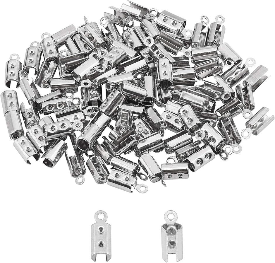 約100個 ステンレス エンドパーツ 304ステンレス エンドビーズ キット ひも留め MDM(ステンレス色#2-100個,  内径4mm)