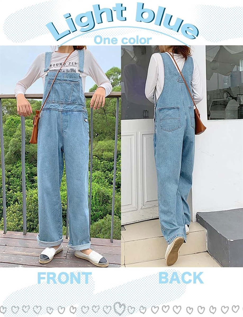 デニム オーバーオール ゆったり ワイドパンツ 体型カバー