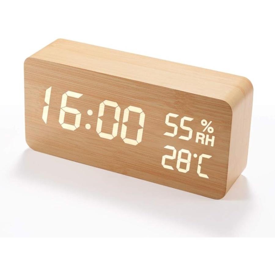 目覚まし時計 木製 大音量 デジタル 置き時計 温度湿度計 MDM( 木目調)｜horikku